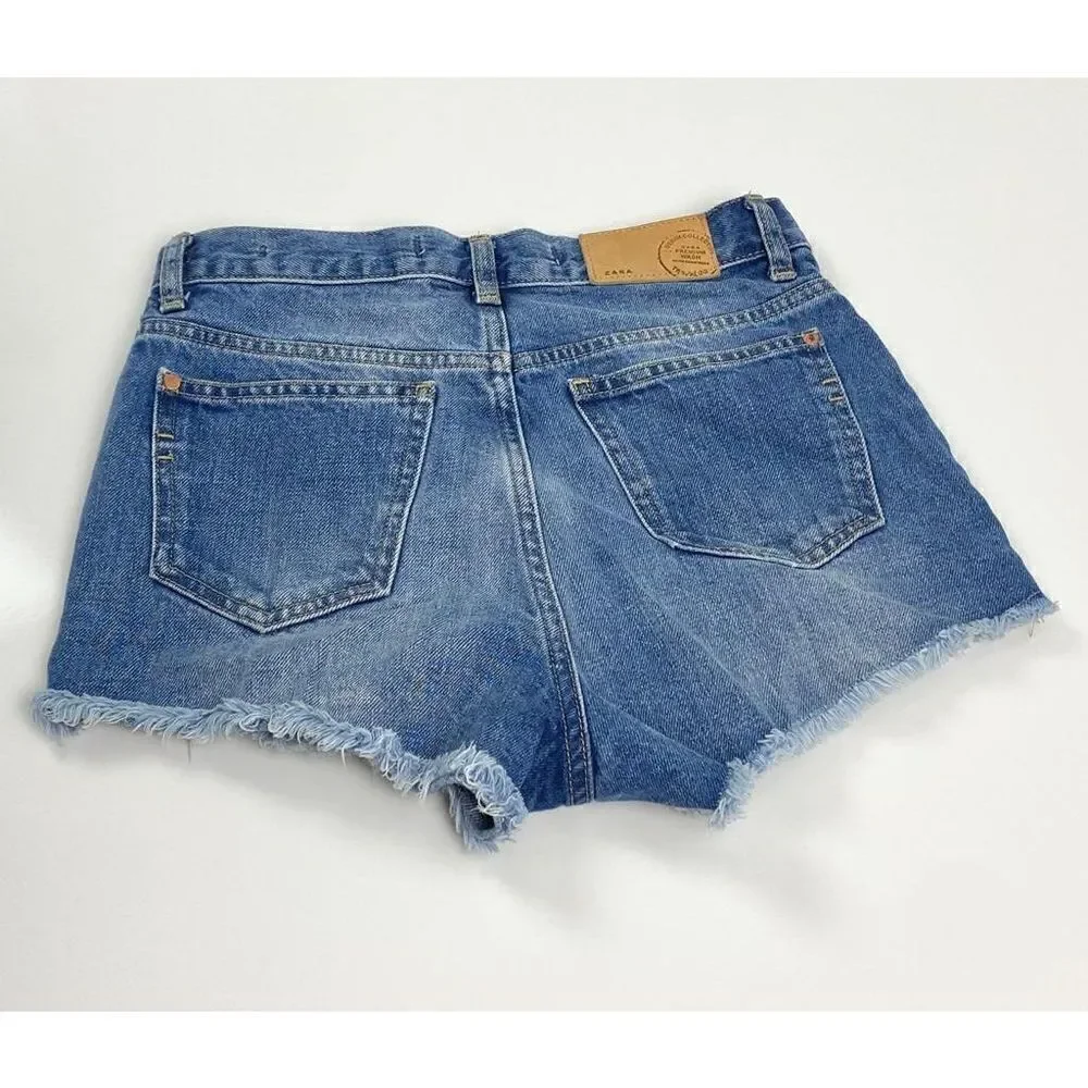Zara Premium Wash Trafaluc Frayed Jean Shorts Womens Size 2 Blue Casual Summer